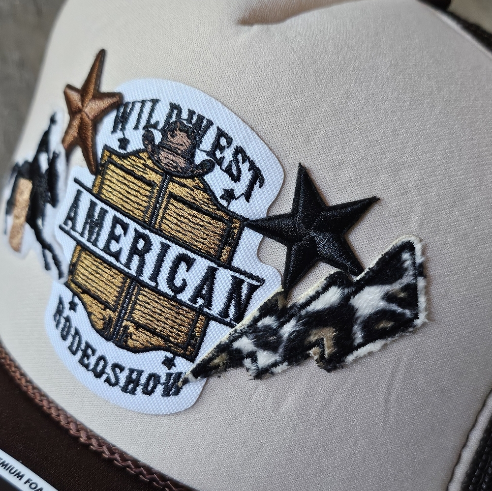 NWT OTTO Brown And Tan Snapback Trucker Hat with Wild West Embroidered Patches - Picture 2 of 3